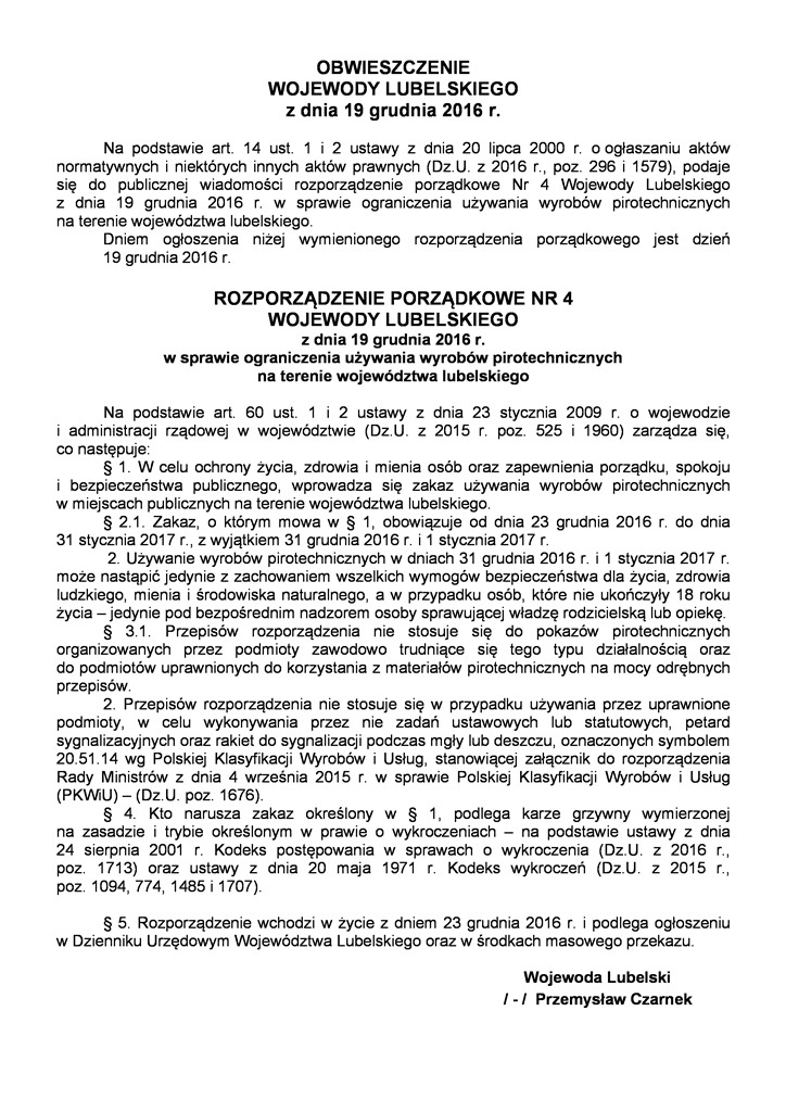 II Rozp. Porządk. mat. pirotech 2016 r. obwieszcz2549719 2398297 page 0